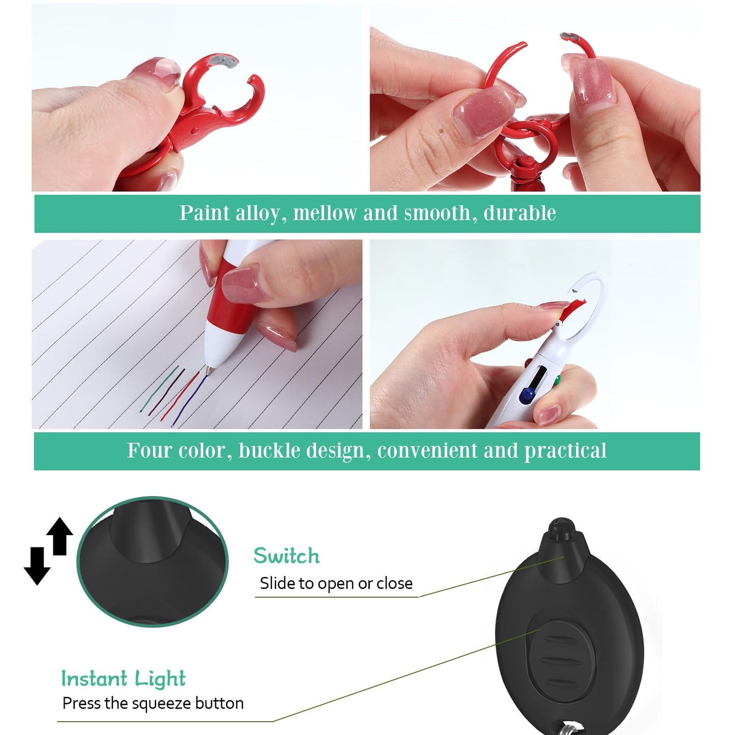Chinco 30 Pcs Retractable Shuttle Pen Clip with Mini Highlighter Nurse Badge Pen Neon Marker LED Keychain Ring Clip (Plain, Mix Color)