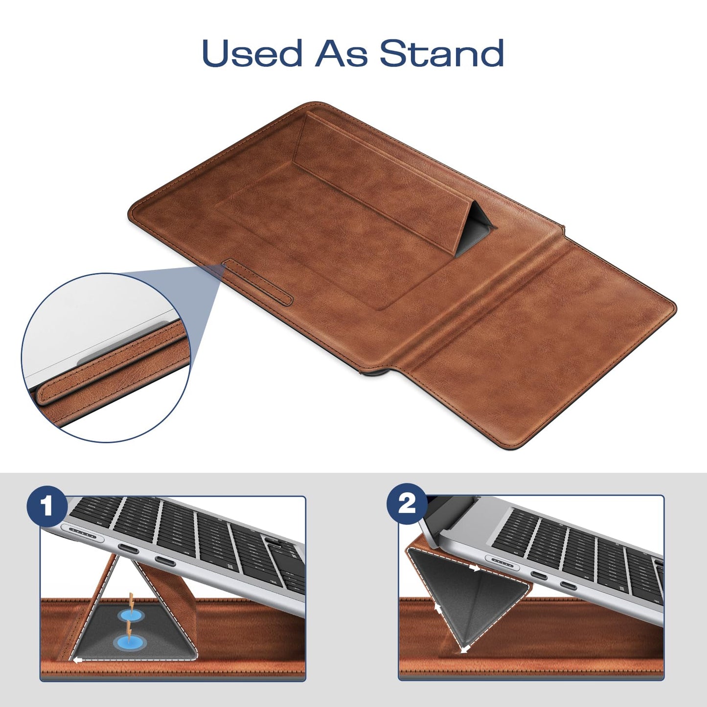 Fintie Sleeve Case for MacBook Air 15.3 M5 M4 M3 M2 A3448 A3241 A3114 A2941, MacBook Pro 16 A3428 A3429 A3403 A3186 A2991 A2485 A2780 A2141, Pro 15 A1707 A1990 - Slim Bag Cover with Stand (Brown)