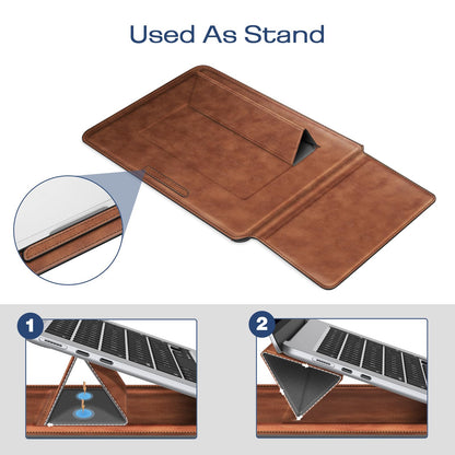 Fintie Sleeve Case for MacBook Air 15.3 M5 M4 M3 M2 A3448 A3241 A3114 A2941, MacBook Pro 16 A3428 A3429 A3403 A3186 A2991 A2485 A2780 A2141, Pro 15 A1707 A1990 - Slim Bag Cover with Stand (Brown)