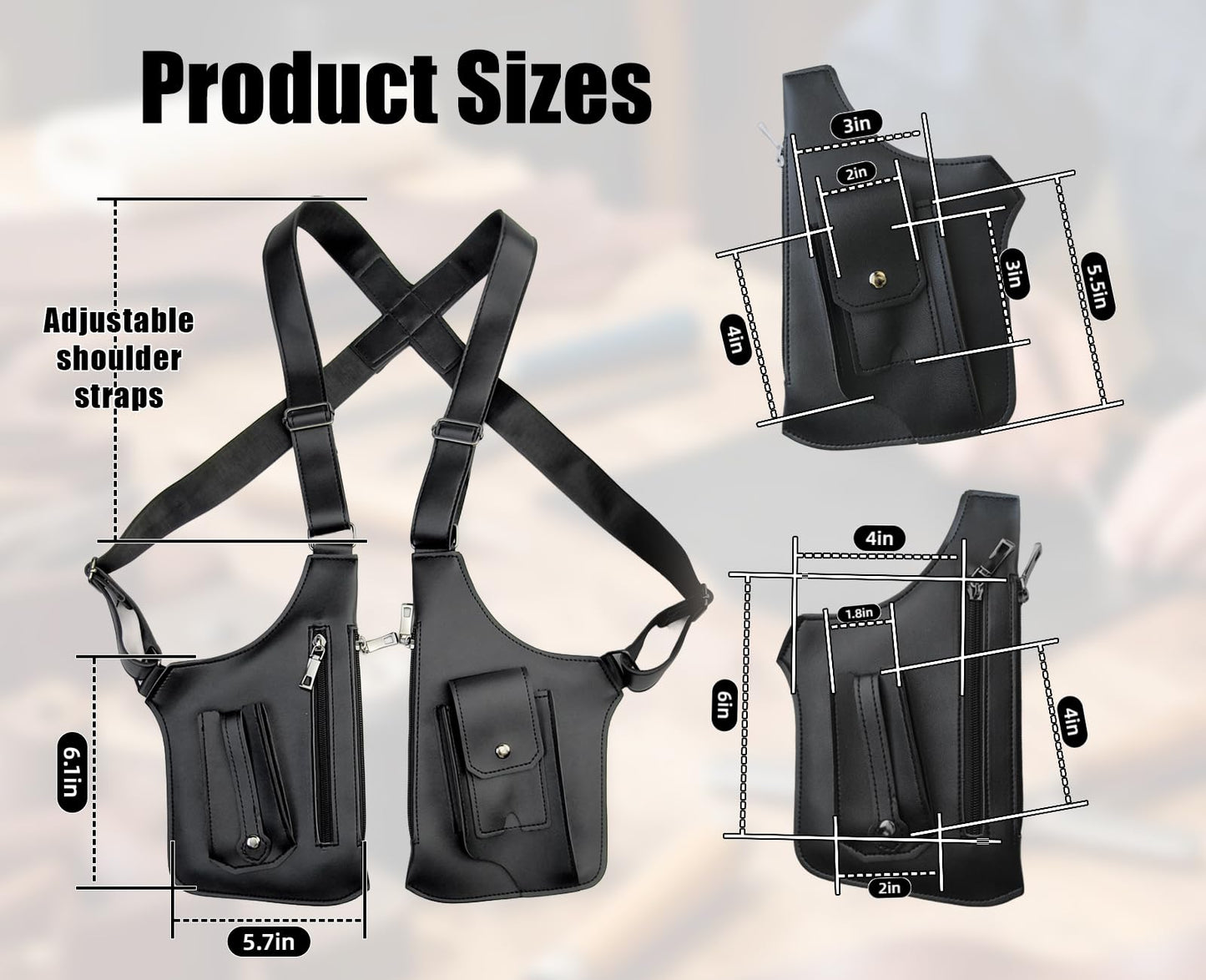 Underarm Shoulder Bag for Men,with Hidden Phone Wallet Pocket,Double Armpit Anti-Theft Cross-Body Concealed Carry,Premium PU Leather Adjustable Shoulder Underarm Bag(Black)