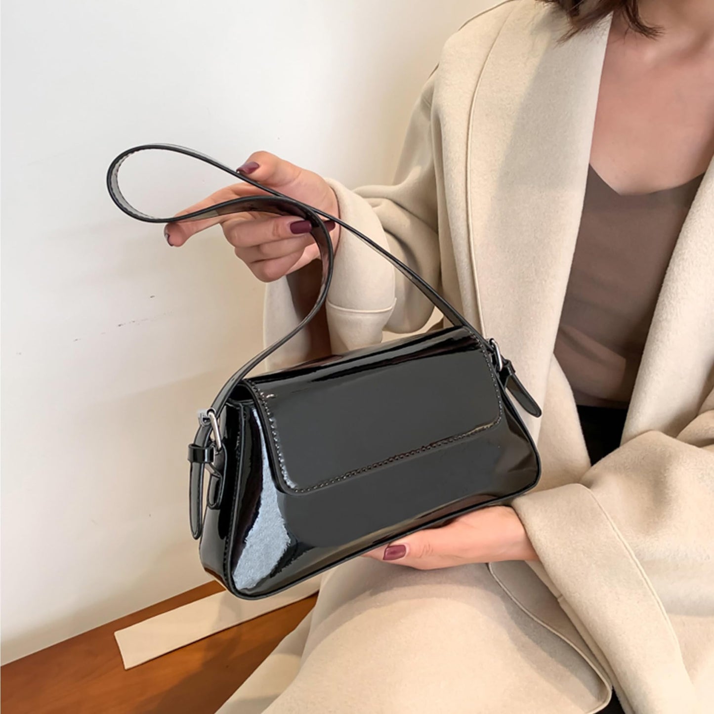 Women Small Shoulder Bag Cute Hobo Tote Handbag Evening Clutch Bag Y2k Sparkly Silver Purse for Party Prom Wedding (Black)