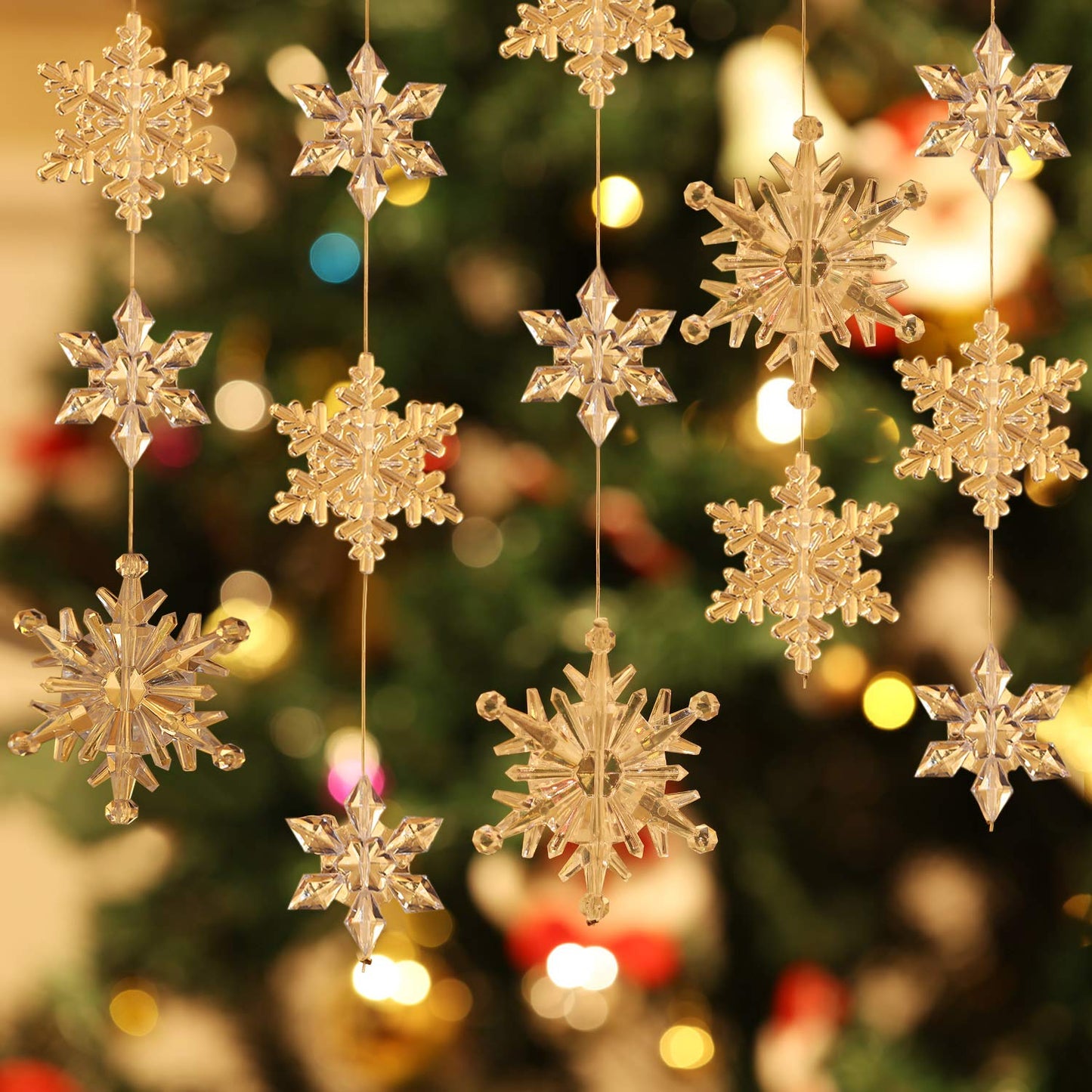 Boao 70 Pcs Crystal Snowflake Hanging Ornaments Clear Acrylic Christmas Tree Ornaments with Drop Pendants for Winter Snow Xmas Holiday Iced Party Decorations(Transparent)