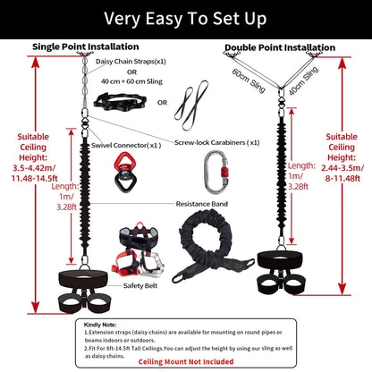 PRIOR FITNESS Bungee Fitness Set, Professional 4D Flying Exercise Bungee Kit with Rigging Hardware Heavy Duty Bungee Dance Rope Sturdy Antigravity Bungee Workout Equipment for Home Gym Studio XXXXL