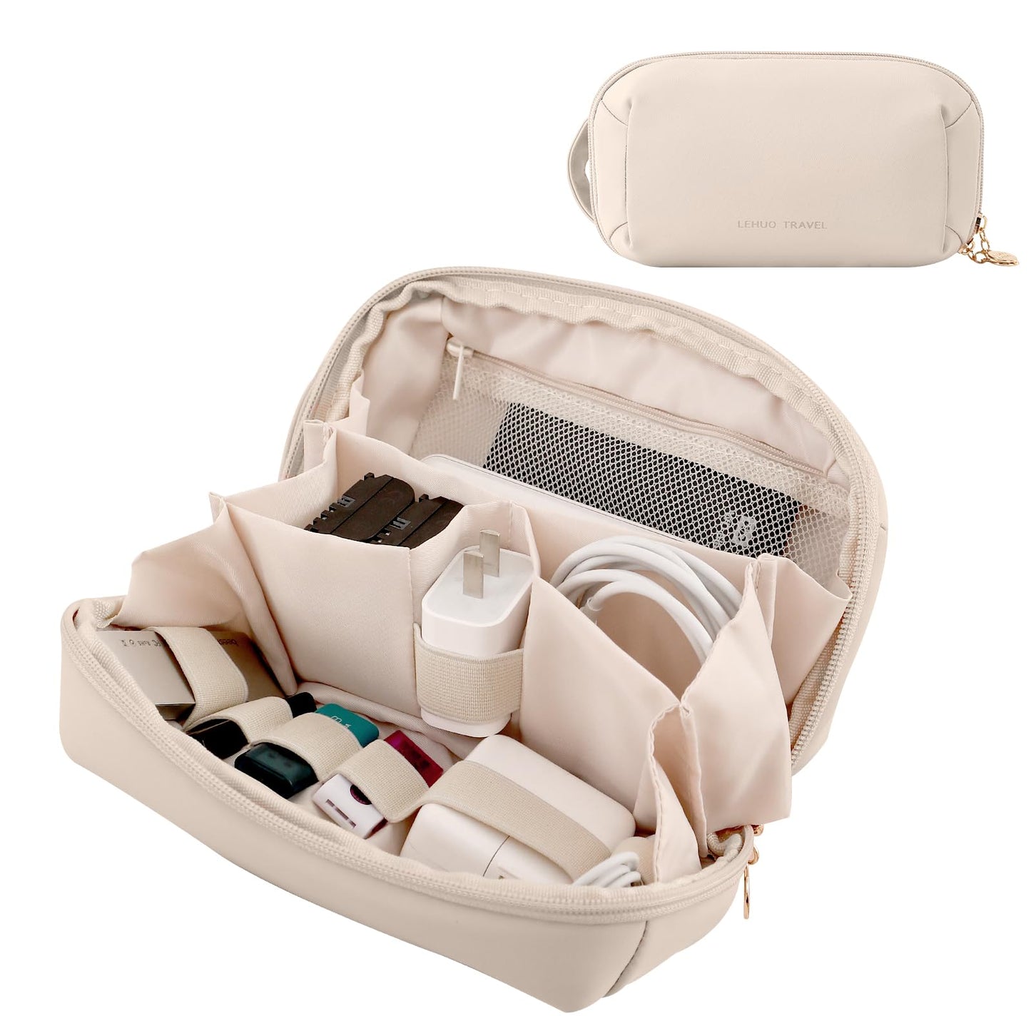 RIGHT AWAY Tech Pouch Electronics Organizer Travel Case, Cord Organizer Bag Cable Accessories Carry Storage for Essentials,Charger, Phone, Earphone,Flash Drive,Beige