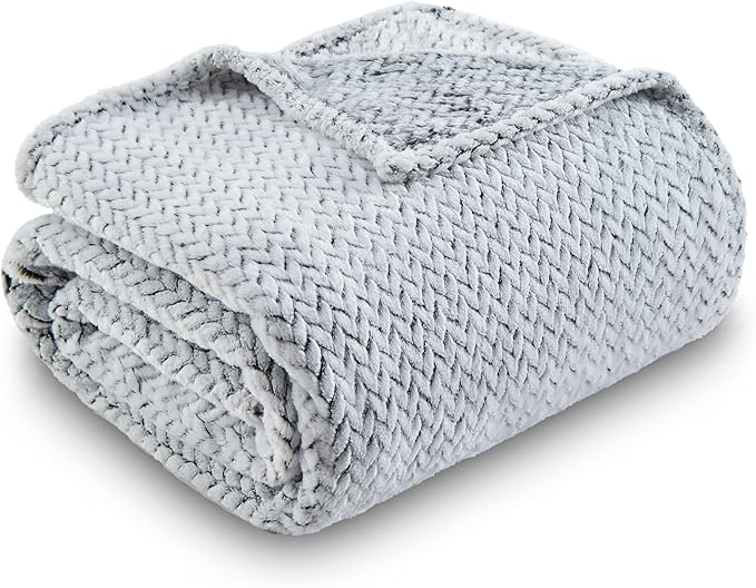 NEWCOSPLAY Super Soft Throw Blanket Frosty Dark Grey Premium Silky Flannel Fleece Leaves Pattern Lightweight Bed Blanket All Season Use (Frosty Dark Grey, Throw(50"x60"))