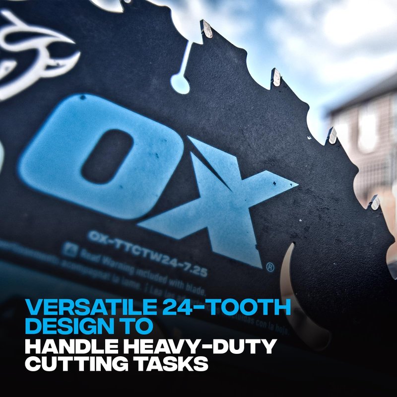 OX Pro Thunder 7-1/4 Inch Circular Saw Blade for Wood Cutting | Professional 24 Tooth Carbide Construction with 5/8 Bore - Saw Blades Compatible with Skill Saw & Table Saw Anti Friction Finish