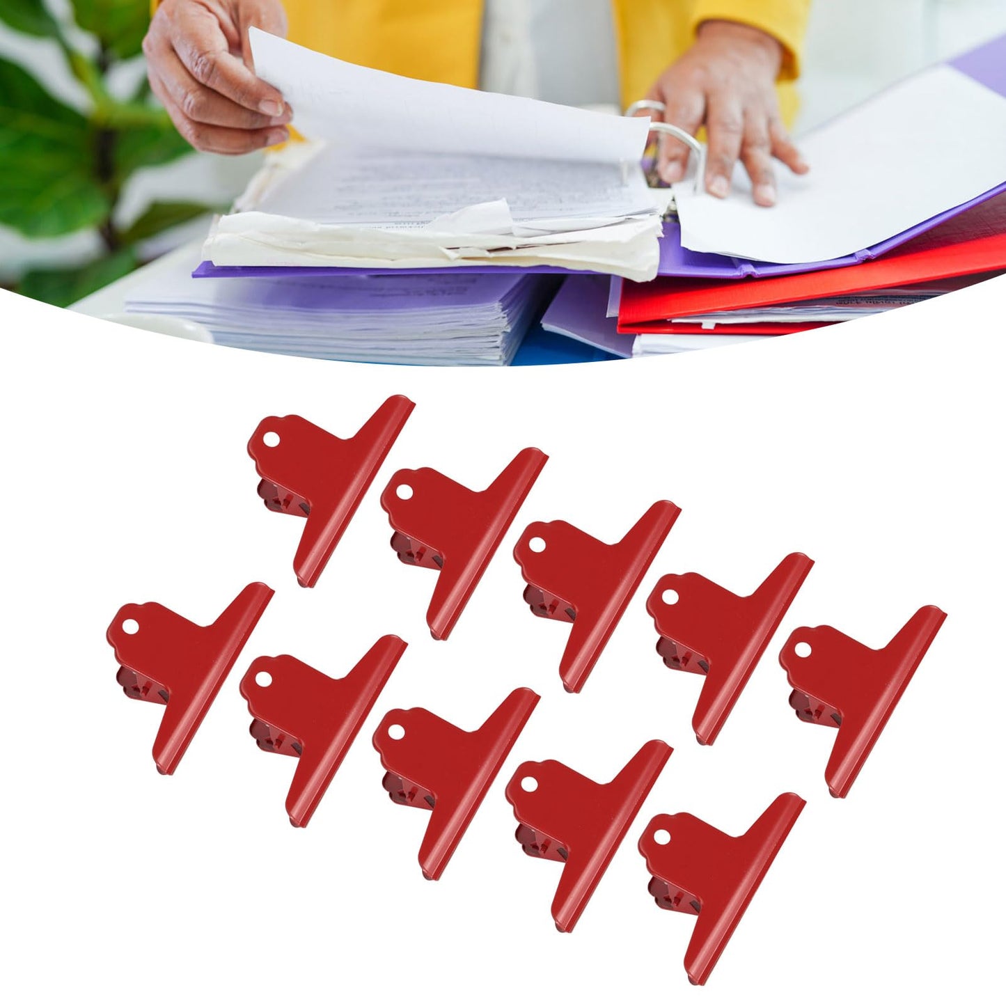 10 Pcs Large Bulldog Clips, 3.9 Inch Large Paper Clips Metal Binder Clips, Strong Paper Clamps for Home Office School Kitchen Supplies, Multi-Purpose File Holder & Food Bag Sealing Clip, Red