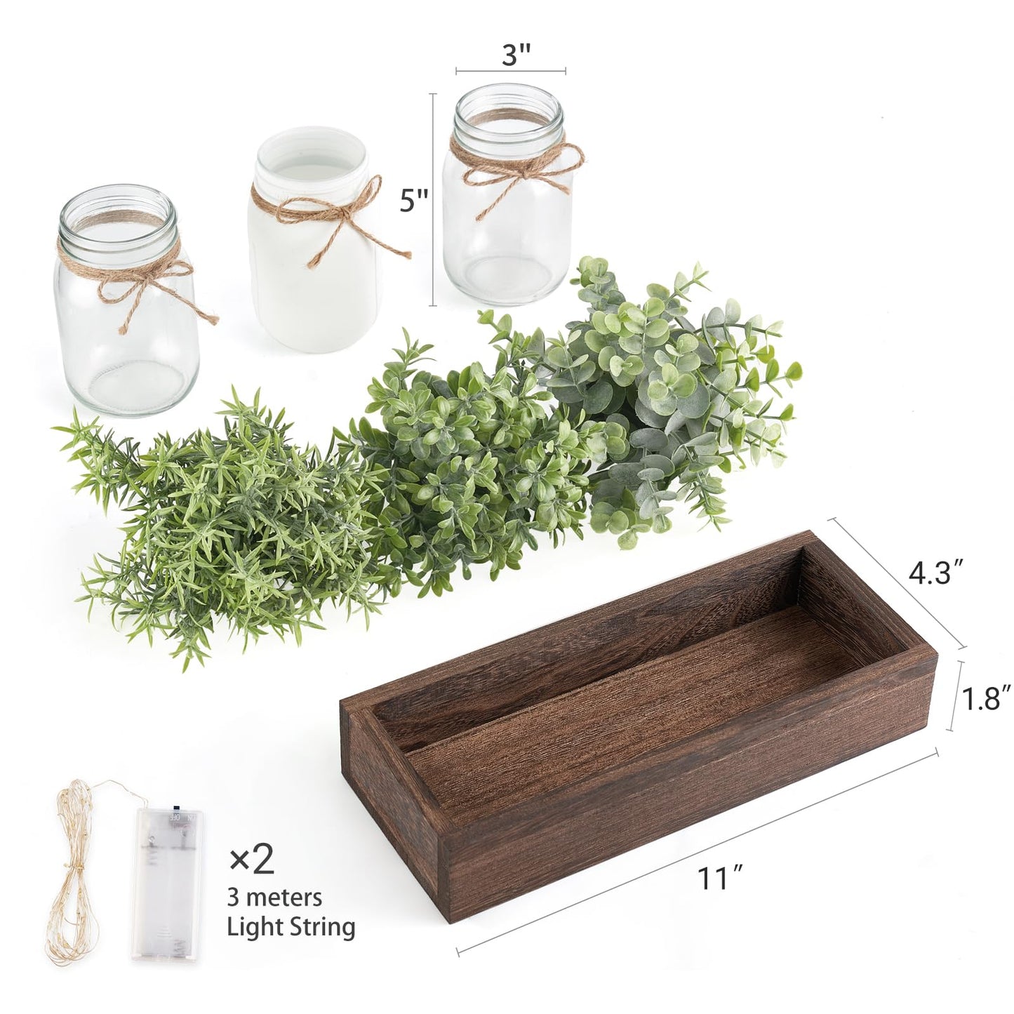 Mkono Mason Jar Lights Table Centerpiece for Dining Room Fake Eucalyptus Plants Christmas Table Decor for Kitchen Coffee Table Living Room Bathroom