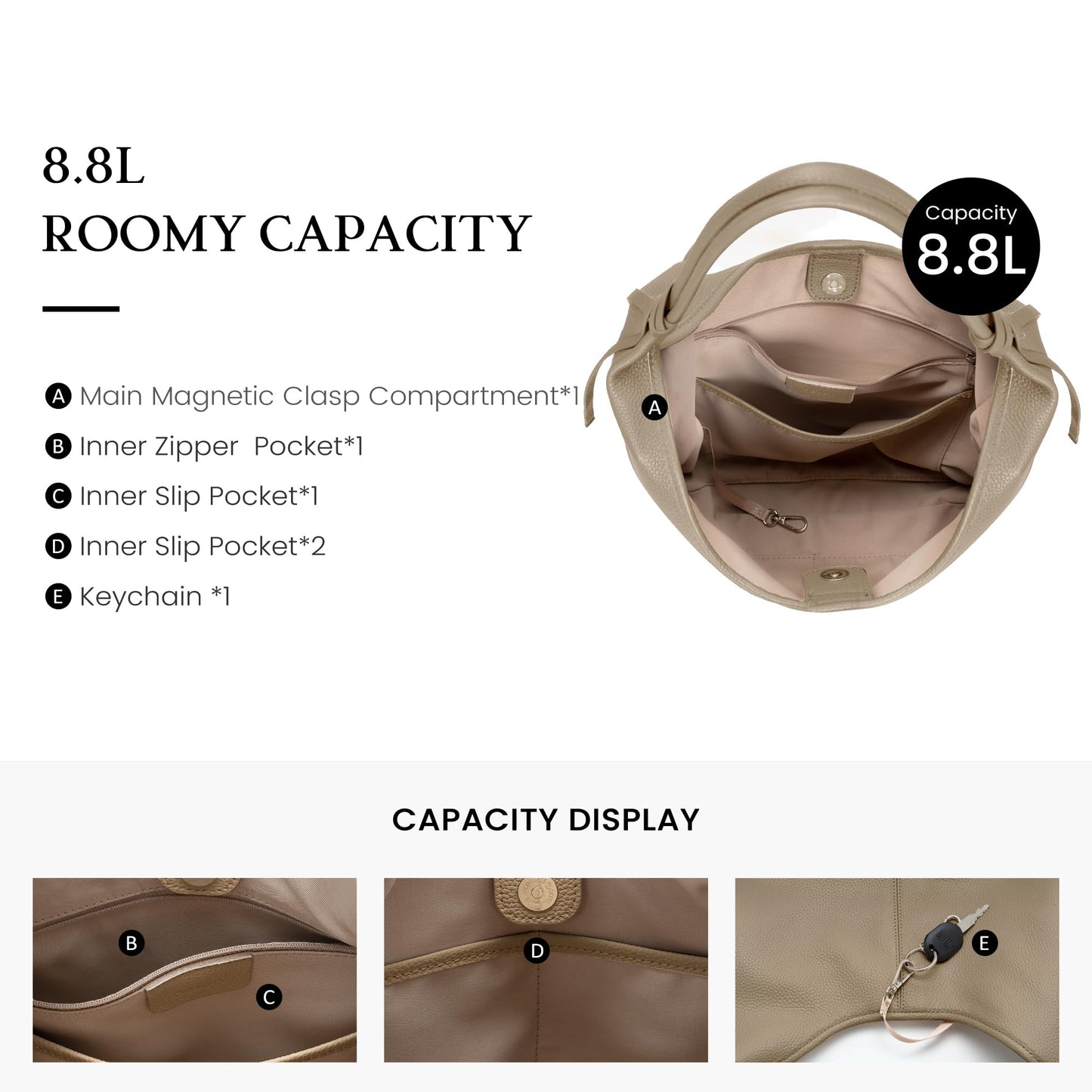 befen Genuine Leather Slouchy Hobo Purses for Women, Casual Hobo Bags Real Top Grain Leather Tote Handbags Women's Apricot Shoulder Satchel for Shopping, Outing, Travel