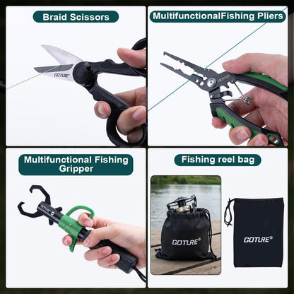Goture Fishing Rod and Reel Combo - Green Telescoping Fishing Pole Portable Travel Kit with Carrier Bag for Freshwater Saltwater 6FT