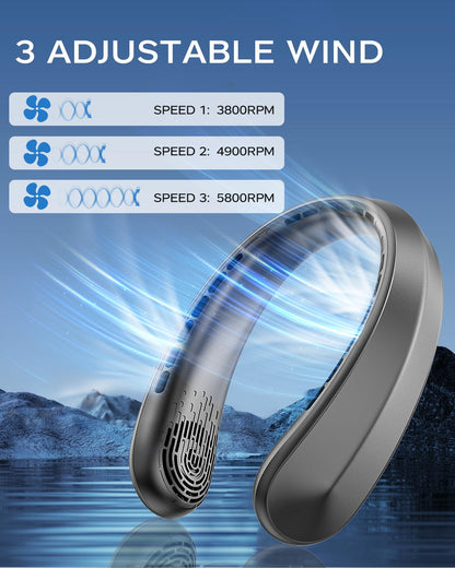 Nhpoi Neck Fan, Portable Neck Fan, 5200 mAh Battery Operated Wearable Personal Fan with USB Rechargeable, 3 Wind Speed, Fast Cooling, Ultra Quiet, Bladeless, Headphone Design for Travel, Men Women