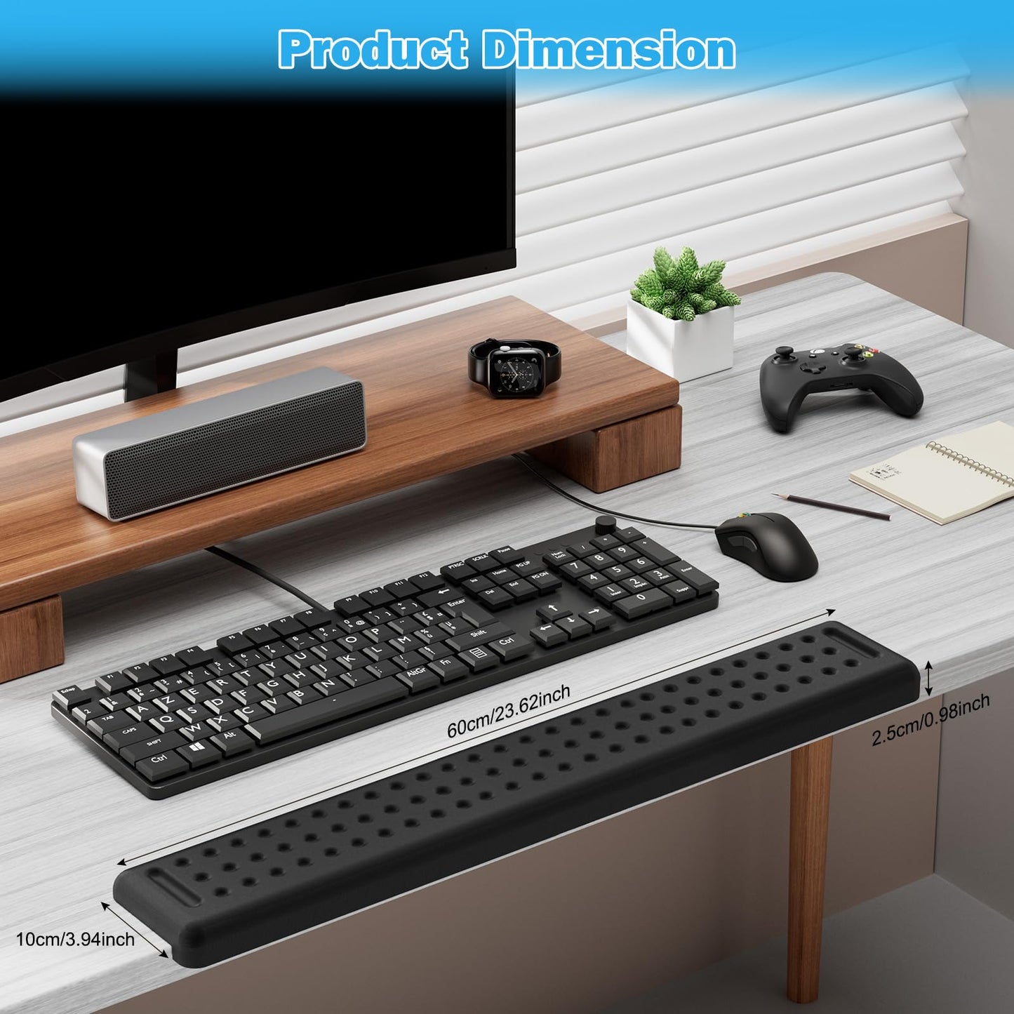 Leolee L-Shaped Desk Long Wrist Rest Elbow 60CM, Black Memory Foam Arm Rest for Desk with Non-Slip Base, Ergonomic Desk Edge Cushion, Wrist Support for Computer Keyboard, Typing, Office, Home