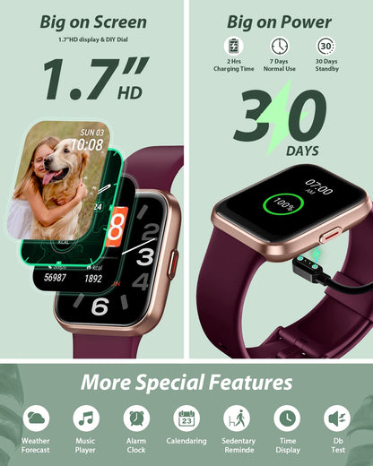 Smart Watch for Men Women(Call Receive/Dial), Alexa Built-in, 1.7" Touch Screen Fitness Tracker with Heart Rate Sleep Tracking, 60 Sports Modes, 5ATM Waterproof Smartwatch for Android iPhone