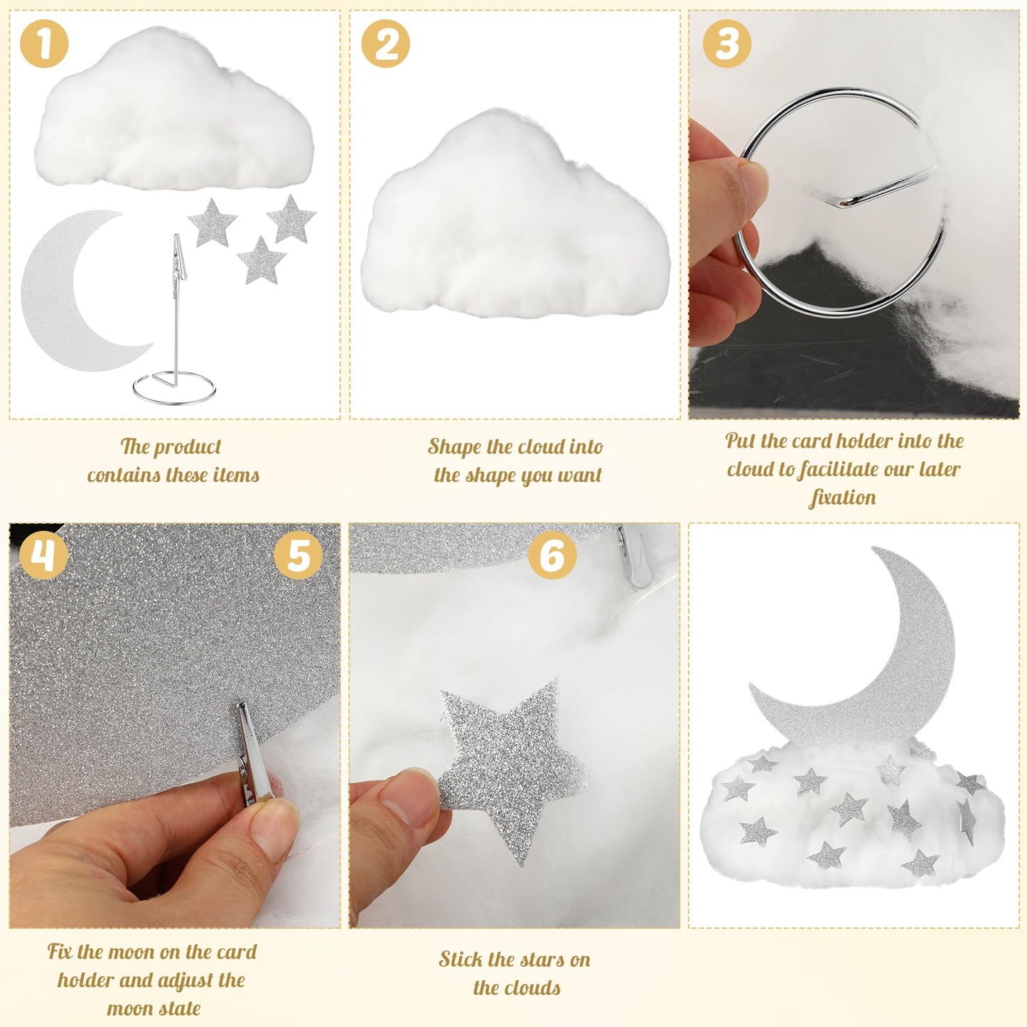 Soulchen 39 Pcs Little Star Table Centerpieces Baby Shower Centerpiece Gender Reveal Decorations 3D Star Moon Cloud Party Room Decor Fake Clouds Prop for Birthday Wedding Christmas Halloween (Silver)
