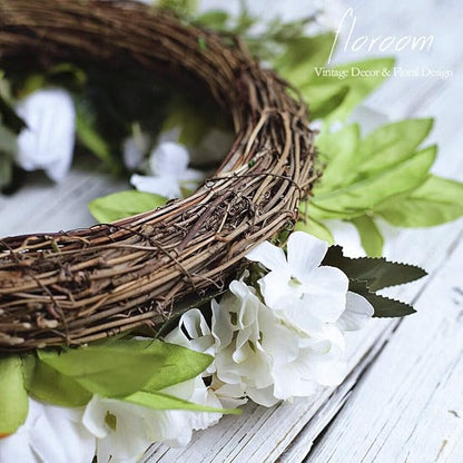 Floroom Floral Wreath, Artificial White Peony Wreath, 15"-16" Front Door Decorations Wall Decor