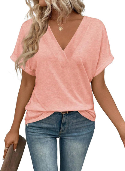 T Shirts Short Sleeve V Neck Tees Womens Tops Beach Vacation Fashion Clothes 2025 Casual Summer Spring Fall Outfits