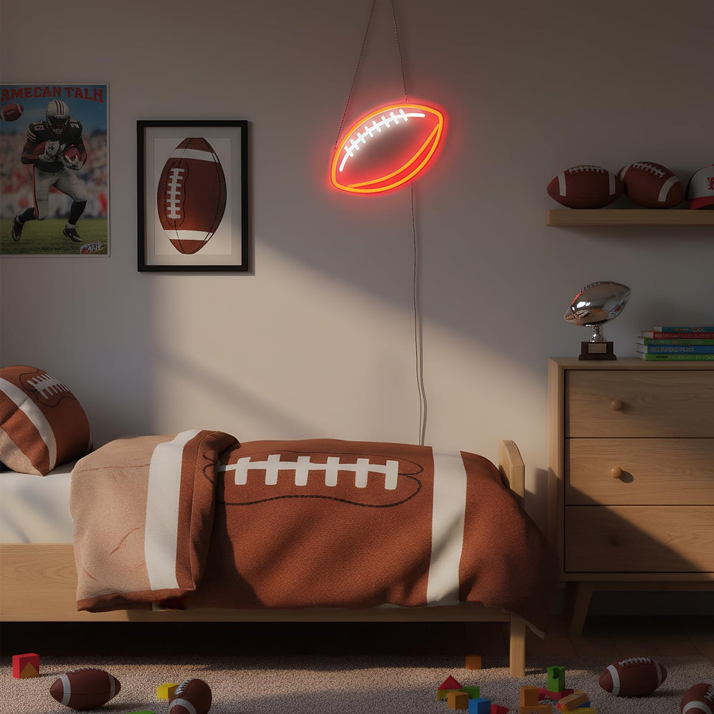 Football Neon Sign for Wall Decor, Dimmable LED Light for Bedroom Sports Room Decor, Football Gifts for Boys 8-12, 12 x 7.9 Inches