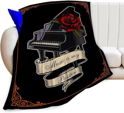 Piano Blanket Decor Gifts for Piano Teacher Flannel Fleece Fuzzy Throw Blanket Soft Warm Cozy Plush Music Blanket for Bed Couch Living Room Stuffed Decoration for Kids Adult 60"x50"