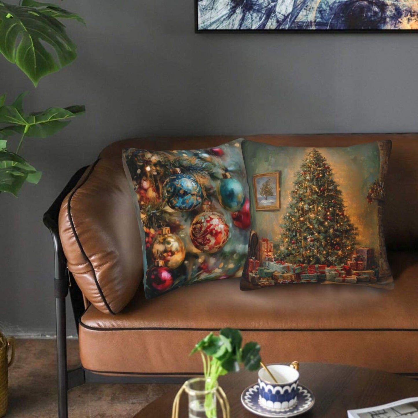 Mshutbna Christmas Tree Pendant Throw Pillow Covers 18x18 inch Set of 2 Pillow Case Cushion Cover for Home Sofa Couch Living Room Car Decor