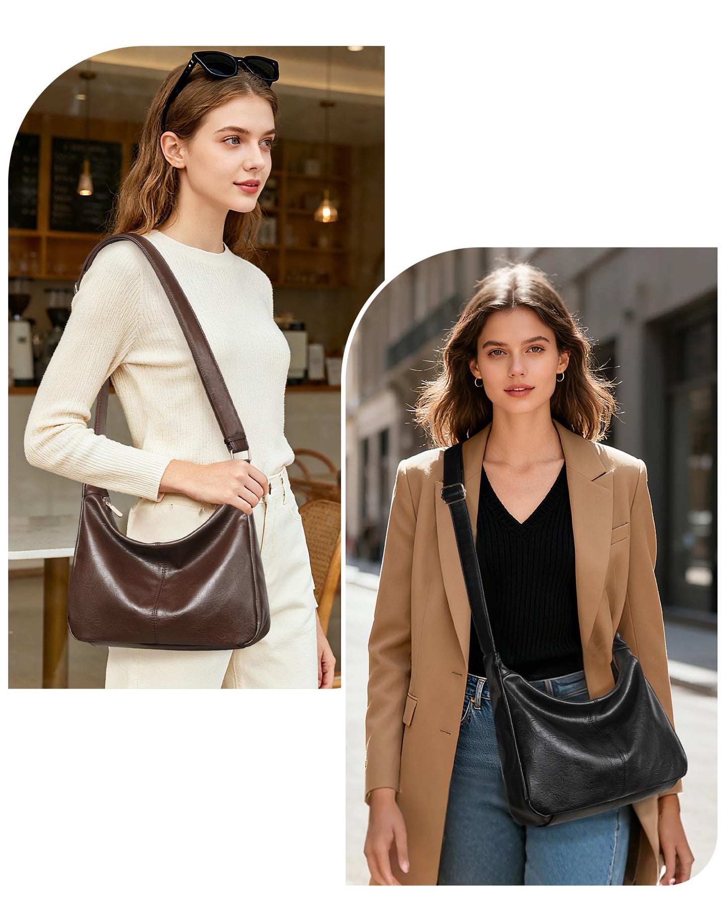 Hobo Bag for Women with Mini Purse Soft Vegan Leather Slouchy Shoulder Crossbody Handbag Tote