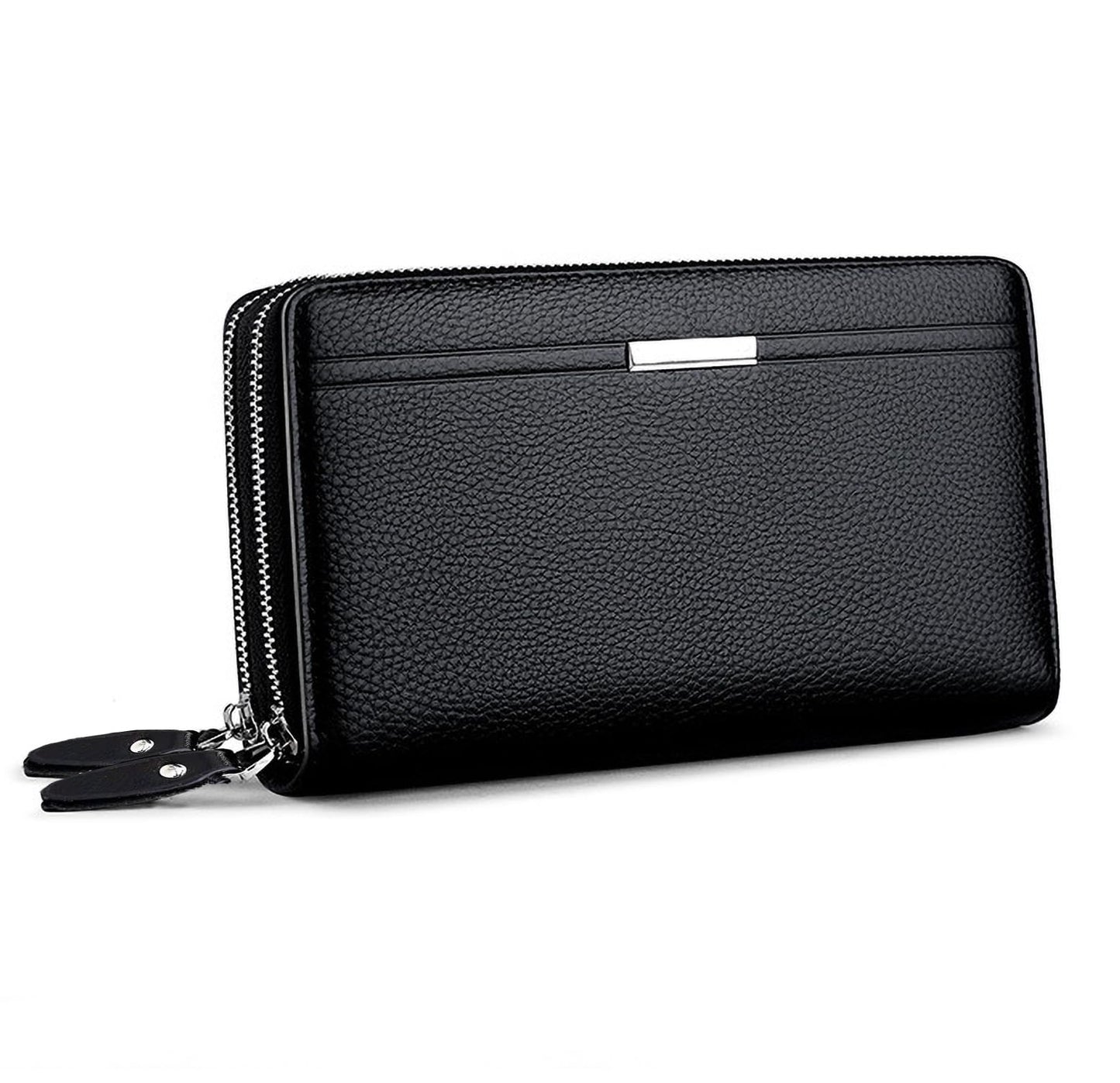 Long Wallet for Men with 12 Card Slots, Waterproof Leather Zipper Wallets for Men, Travle Wallet Clutch Men for Phone Cash and Card, Gift for Father Son Husband Boyfriend (Black)