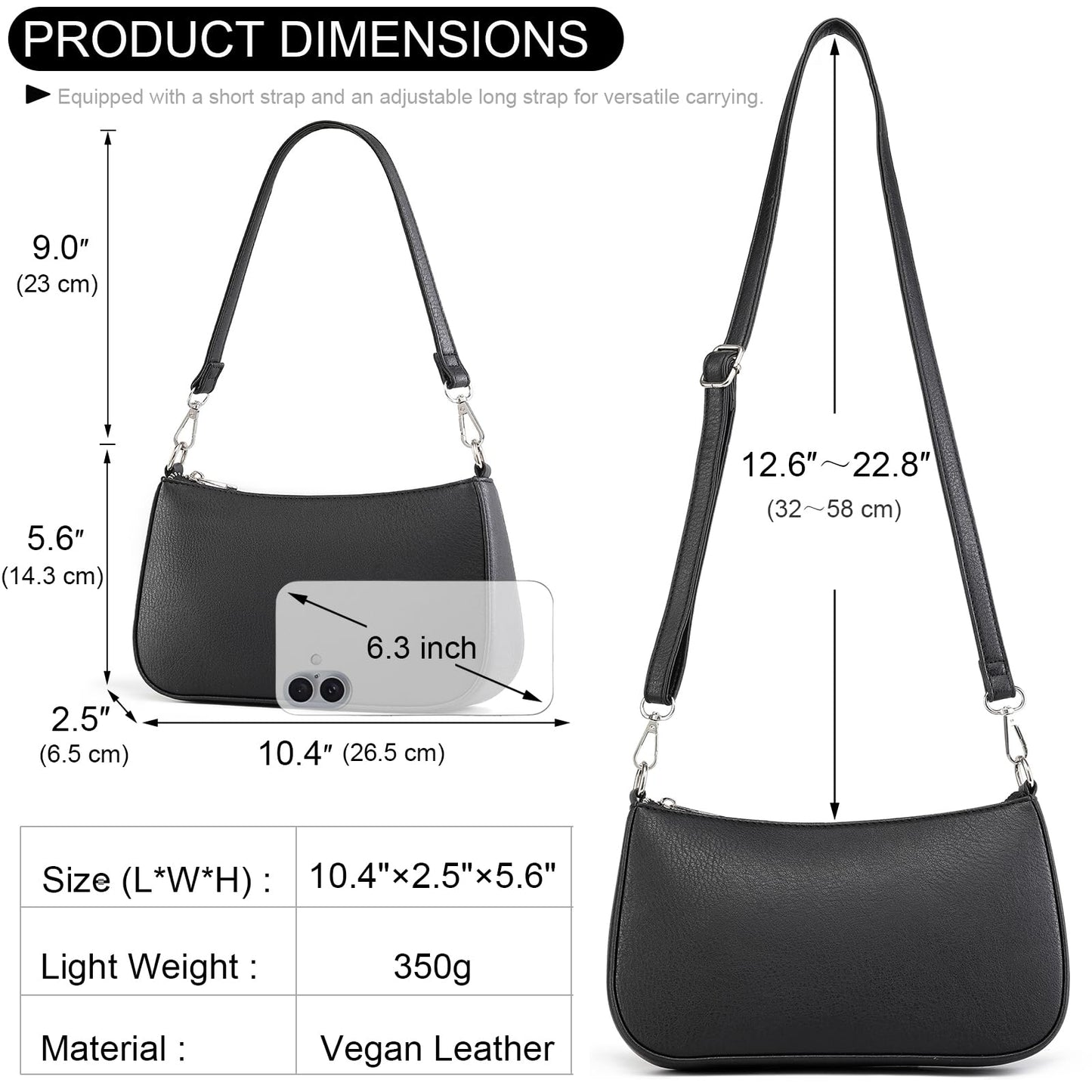 NIUEIMEE ZHOU Small Shoulder bag with 2 Removable Straps Cross Body Clutch Purse Handbag for Women