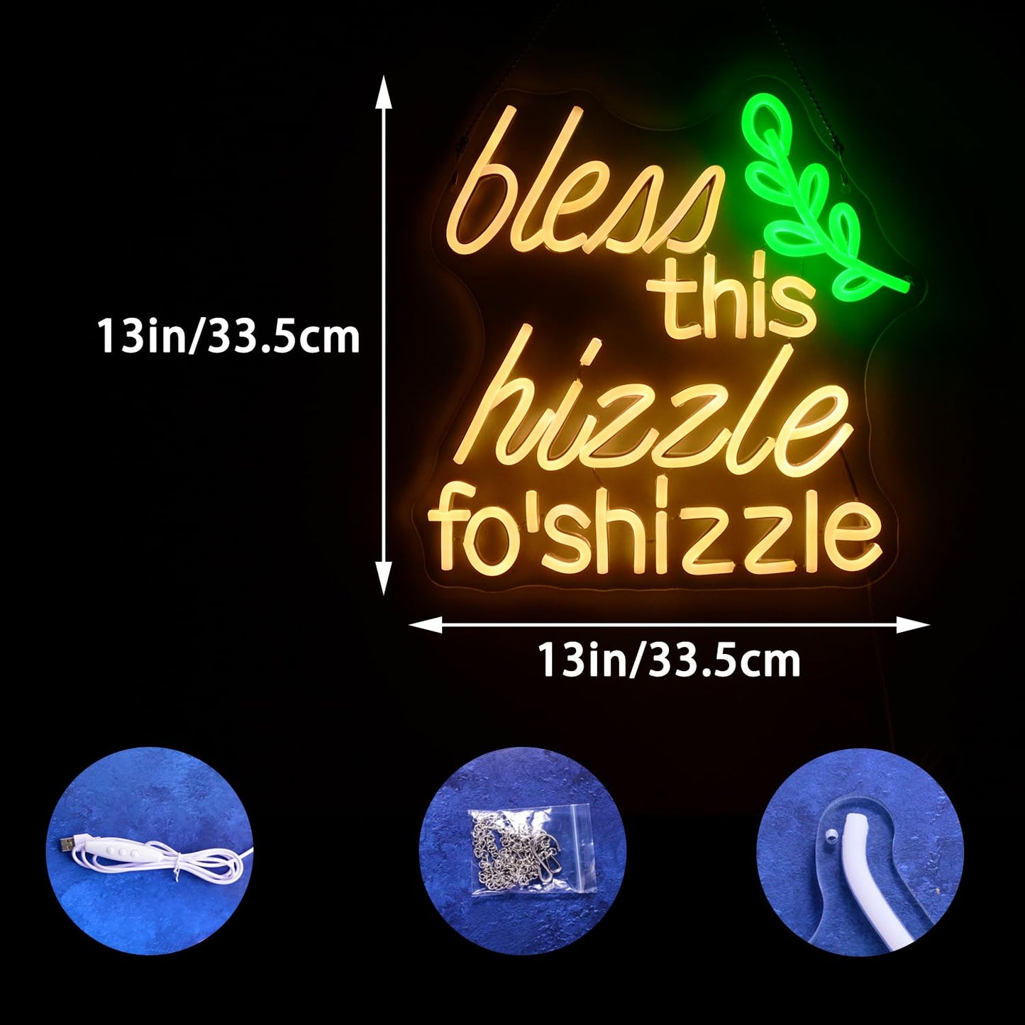 Bless This Hizzle Fo' Shizzle Neon Lights Warm White Letters LED Lamp Funny Humor Light up Farmhouse Rustic Decorations for Home Porch Living Room Office Decor