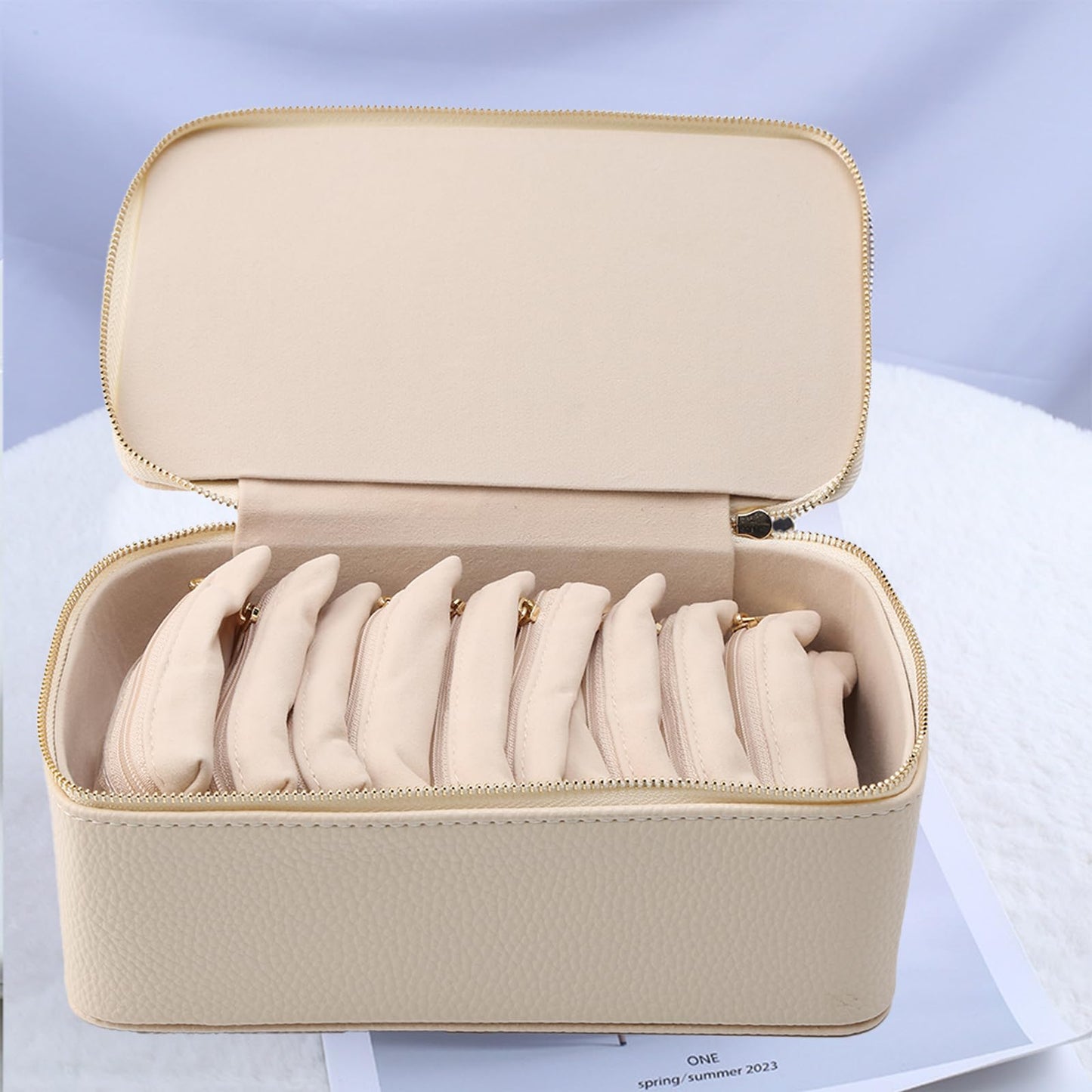 Zjyufy Portable Jewelry Organizer with 12 Velvet Pouches - Travel Jewelry Case for Women, Faux Leather Display Box for Earrings Rings Necklaces Bracelets, Wedding Gift, Hotel Storage Solution