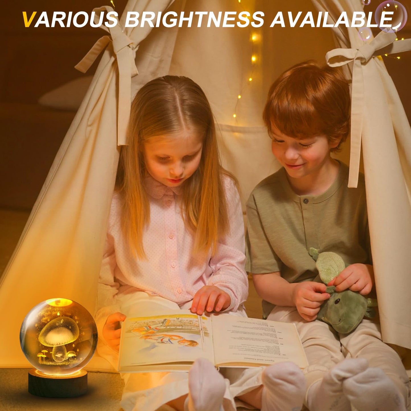 Kocasall Mushroom Lamp,3.15 inch 3D K9 Crystal Ball Mushroom Night Light with Wooden Base,16 Colors Change,Remote Control,Color Box,Birthday Christmas Gift