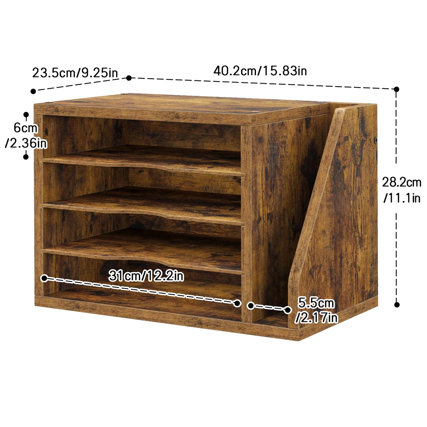 Creso hom Mail Sorter, File Organizer Desktop, Wood Desk Organizer with 3 Adjustable Shelves, Mail Holder for Office, Home, Letter Sorter File Holders for Envelopes, Supplies Magazines, Rustic Brown