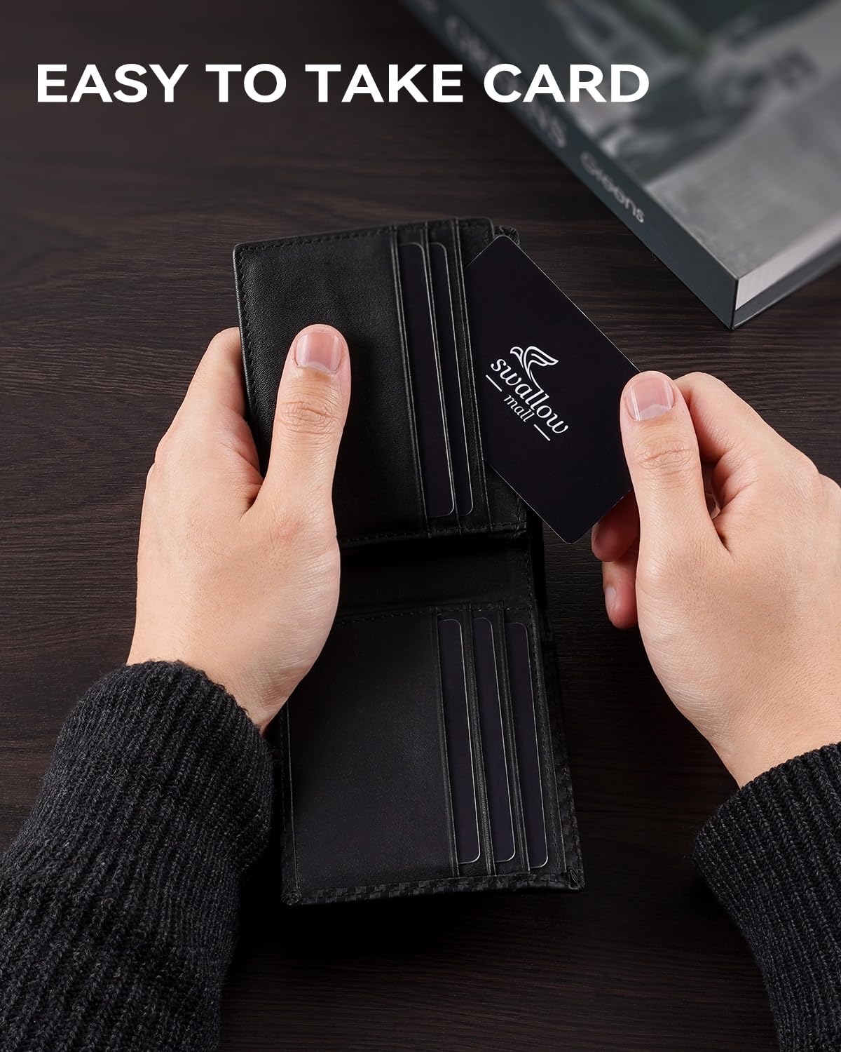 Swallowmall Mens Wallet Rfid Blocking Leather Wallet for Men Bifold Wallets with 1 ID Window 13 Card Holders