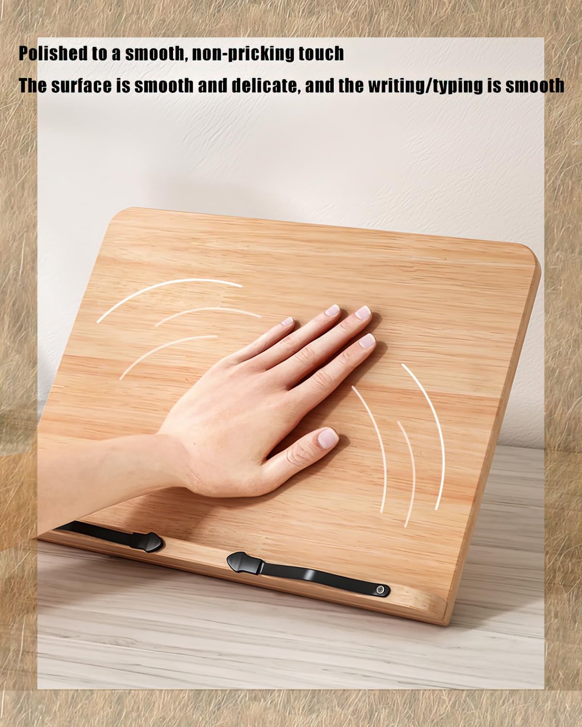 Bamboo Book Stand with Page Clips - Adjustable Holder for Cookbooks/Textbooks, Stable Lightweight Portable Reading Desk (Natural Bamboo)
