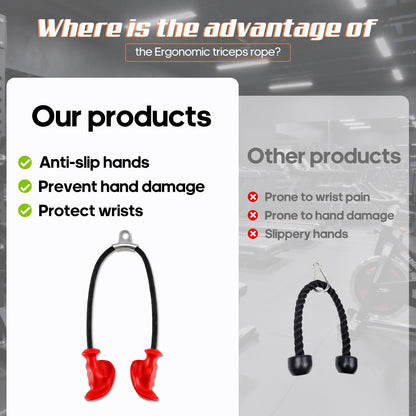 ZKN NEW DAWN Tricep Rope Pull Down Attachment with Ergonomic Handles,Triceps Rope for Cable Machine Pulley System,Home Gym Accessories (Red)