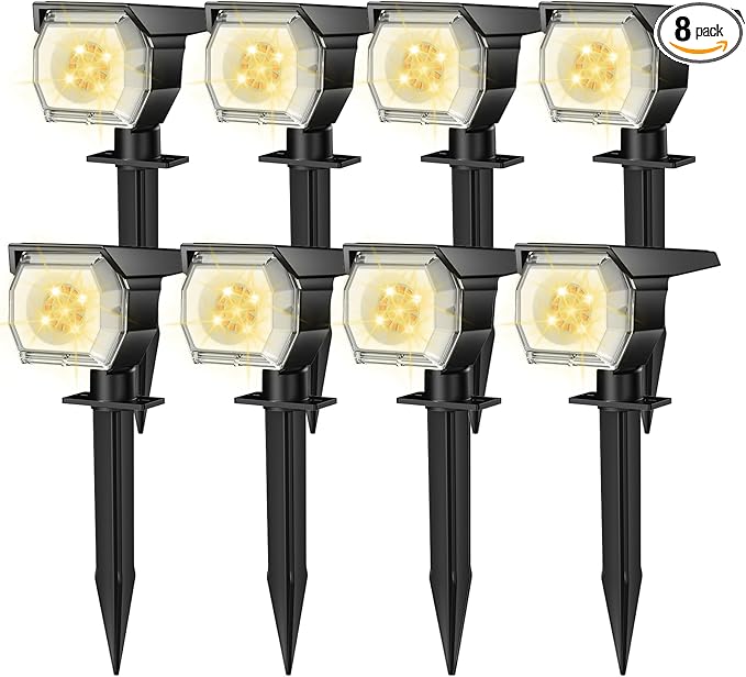 EIUIO Solar Outdoor Lights, 3 Lighting Modes Solar Spot Lights Outdoor with Auto On/Off, Waterproof Landscape Lighting for Garden Yard Pathway