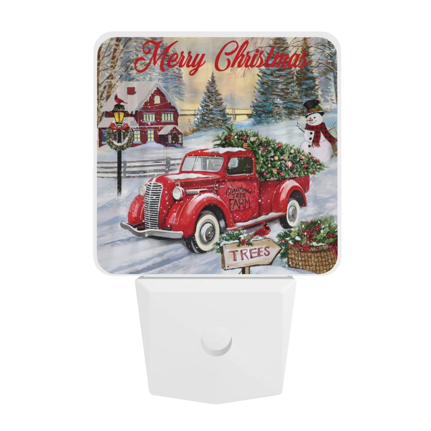 Twkzynj Custom Plug in Night Lights, Personalized Your Own Photo on LED Lamps, Auto Sensor Warm Sweet Nightlights for Bathroom/Toilet/Bedroom/Nursery, Christmas Red Truck