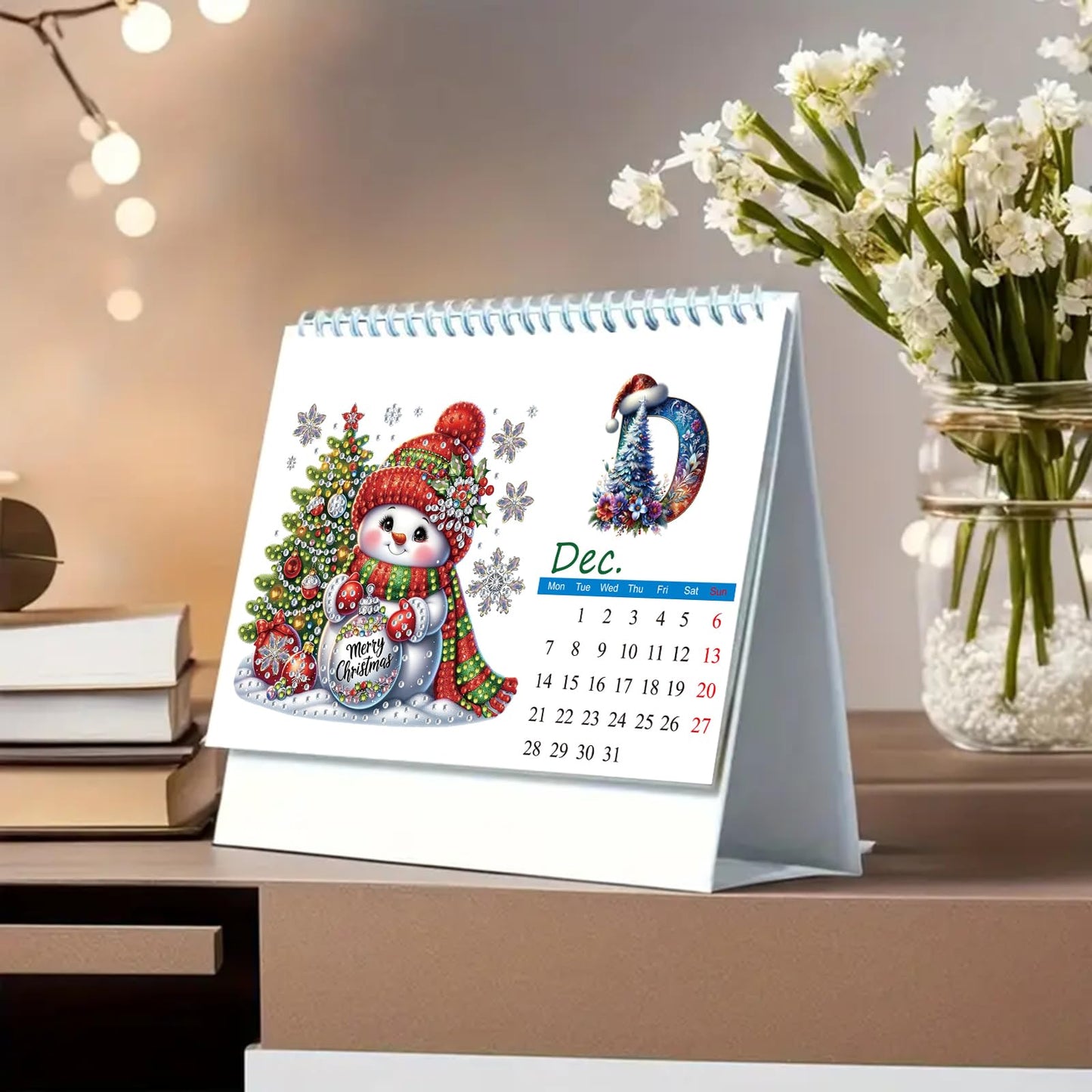 DIYDeligths Diamond Art Painting Desk Calendar 2026 Monthly Flip Tabletop Calendar Kit for Home Office Planning Desktop Ornament DIY Craft Gift (2026-B)