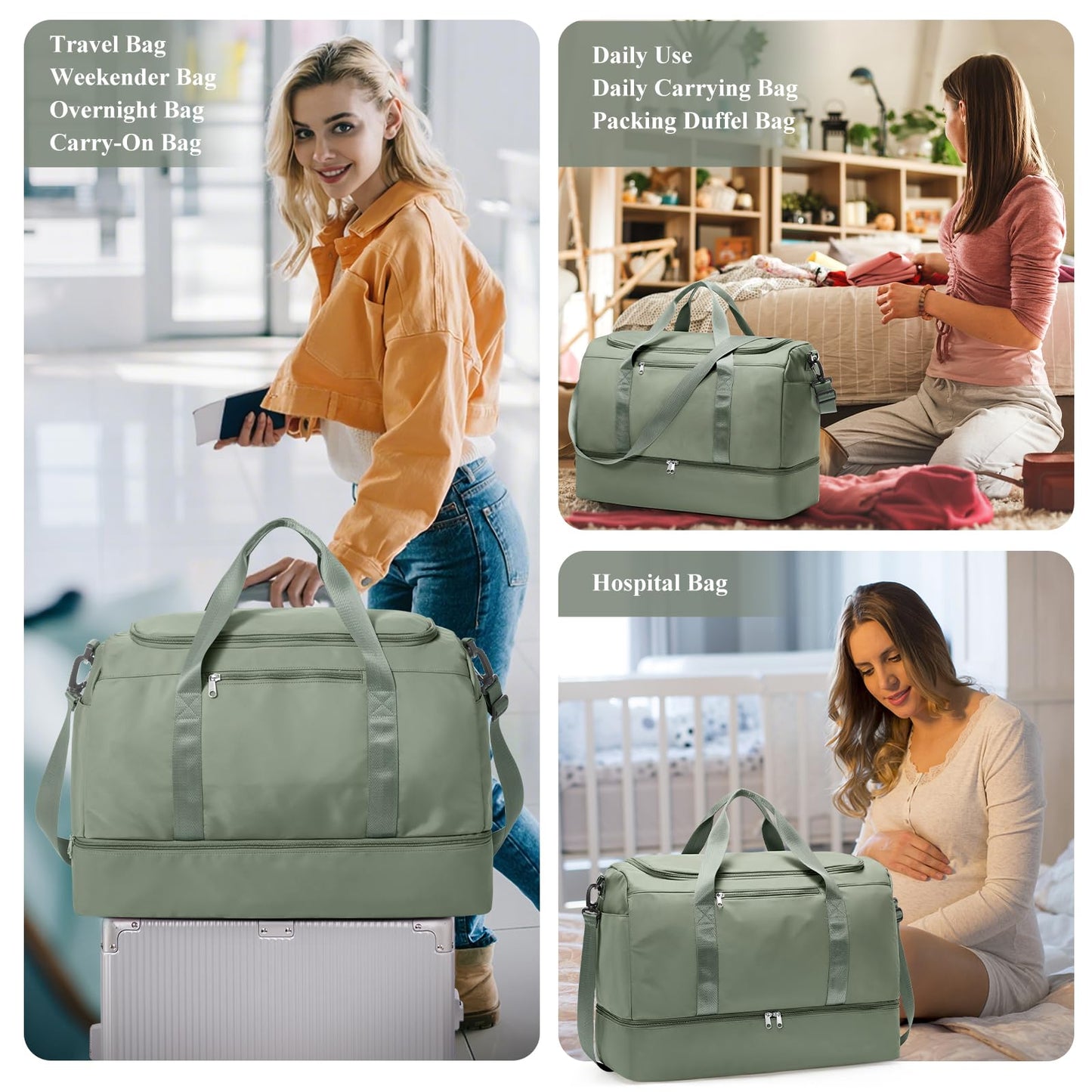 Extra Large Travel Duffle Bag,Carry on Overnight Weekend Bag with Shoes Compartment,Weekender Bags for Women for Travel Business Trips Sport Hospital