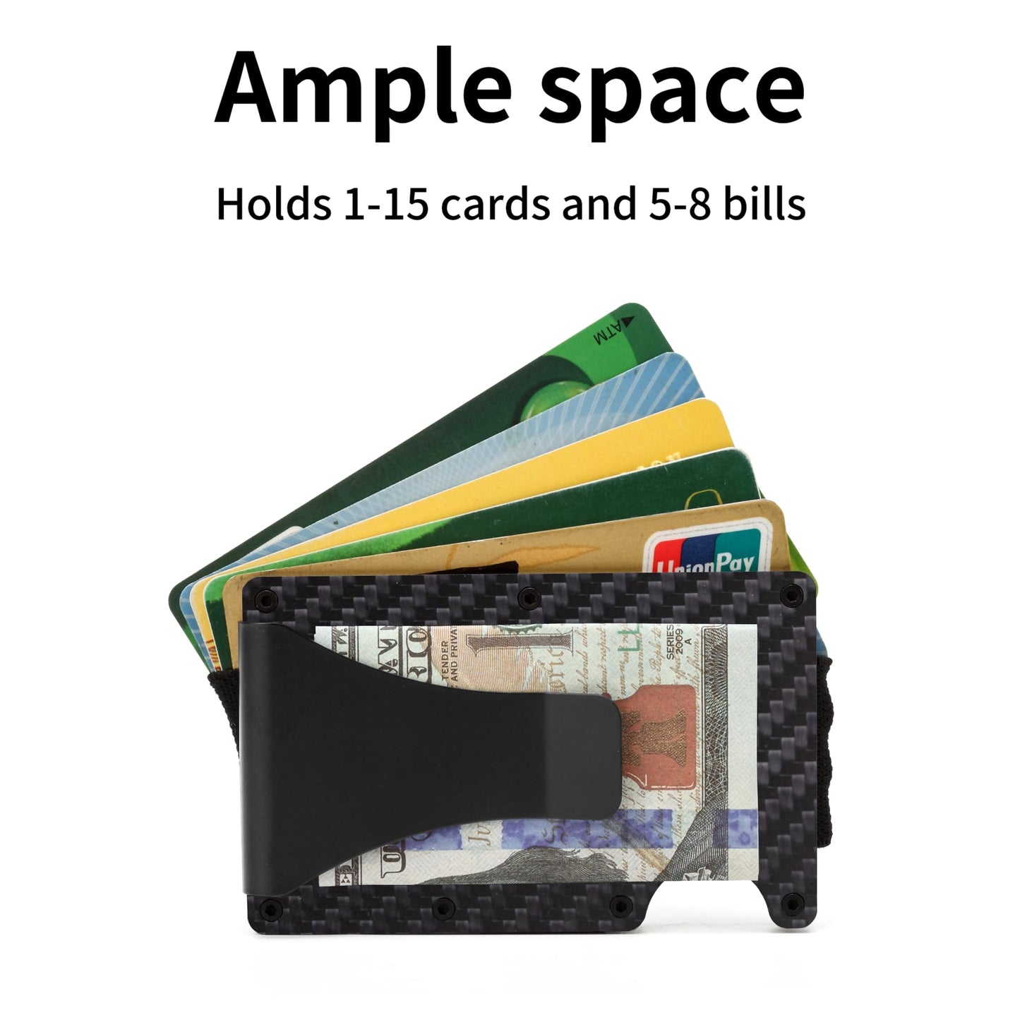 FIRDIKT Carbon Fiber Minimalist Wallet for Men, Slim Metal RFID Blocking Wallet Credit Card Holder Money Clip & Cash Strap, Scratch-Resistant Holds 15 Cards,Ideal Gift for Men | Matt Carbon Fiber