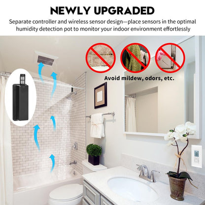 Ortis New 2024! Humidity Sensor Switch, in-Wall Bathroom Fan Automated Control Switch, Separate Sensor for Better Moisture Detection, 328ft Range, 110/220V, Keep Your Room Dry