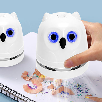 Mini Desktop Vacuum Cleaner Owl Desk Vacuum Cleaner Cute Desk Vacuum Sweeper for Cleaning Eraser Waste, Crumbs, Hair, Paper Scraps on Computer Piano Keyboard Countertop Car