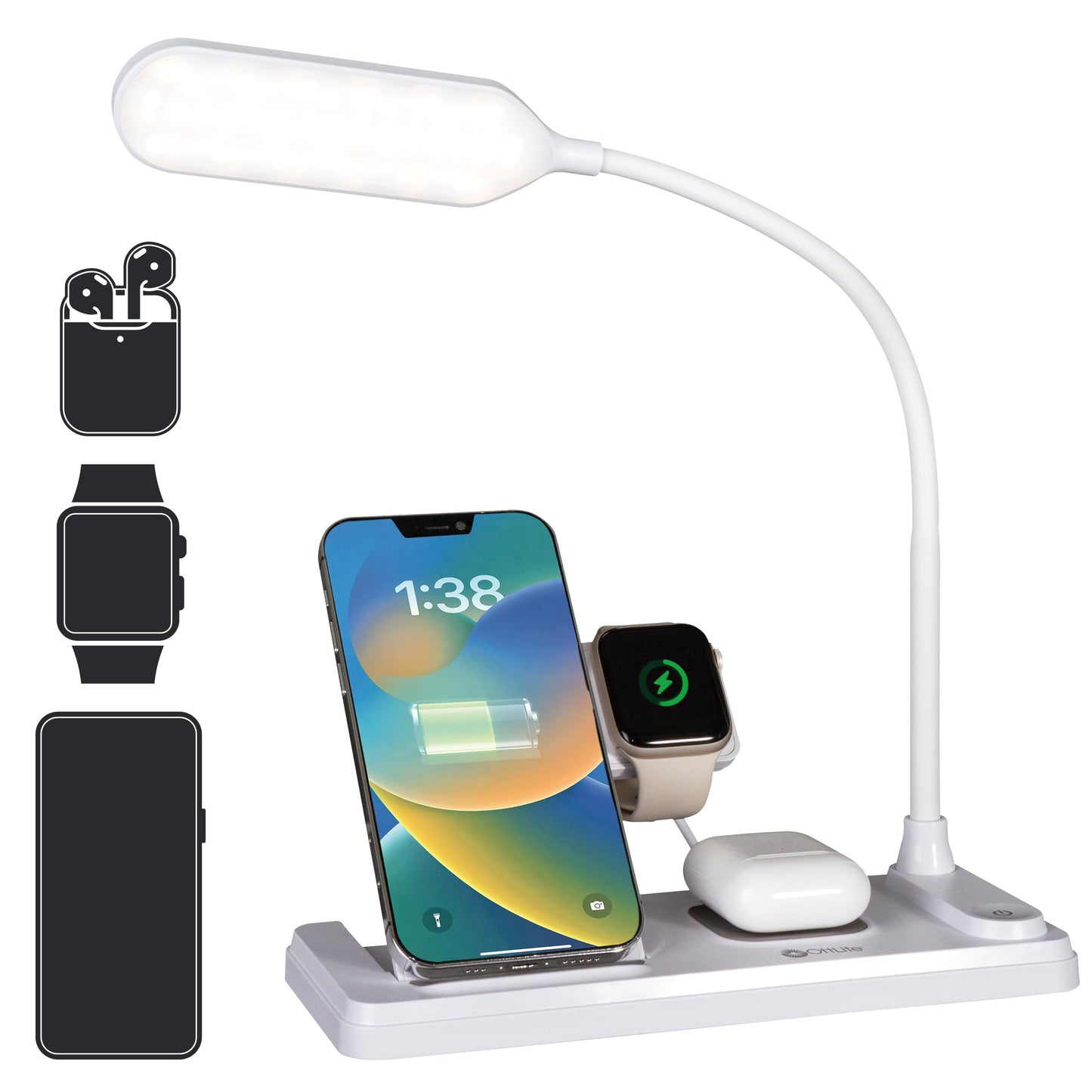 Ottlite LED Desk Lamp with Multi-Device Charging Station, White
