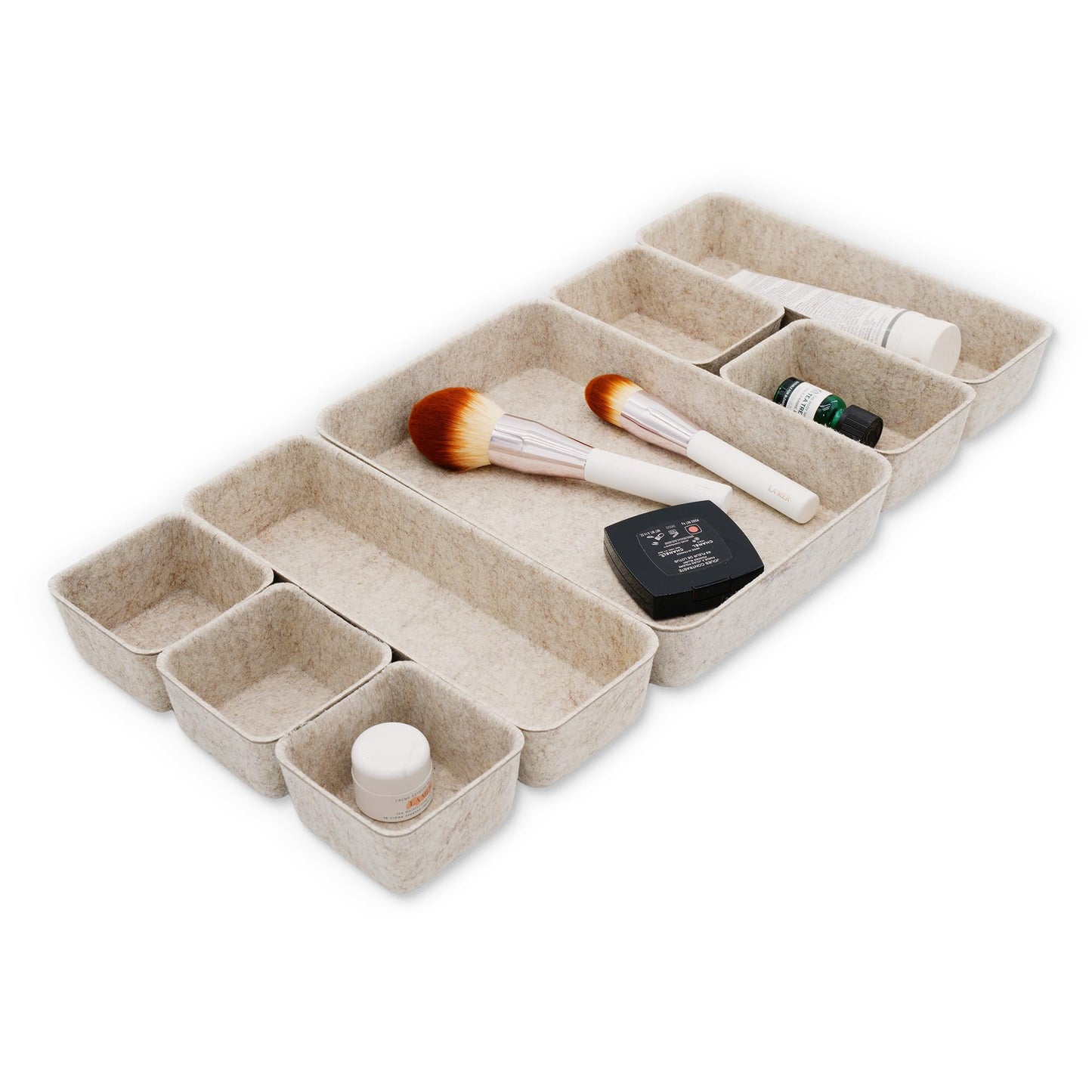 Welaxy Desk Drawer Organizer Tray, 8-Piece Beige Office Storage, Nordic Minimalist Lifestyle (Oatmeal)