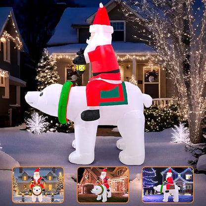 KOOY 6FT Christmas Inflatable Santa Claus with Polar Bear Build-in LED Lights Blow up Xmas Inflatables Decoration for Yard Garden Lawn Holiday Party