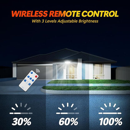 Solar Motion Sensor Outdoor Lights - 3000LM Dual PIR Motion Detector with Remote, 3 Lighting Modes, 270° Illumination, IP65 Waterproof Security Flood Lights for Yard, Garage, Patio(2 Packs Remote)