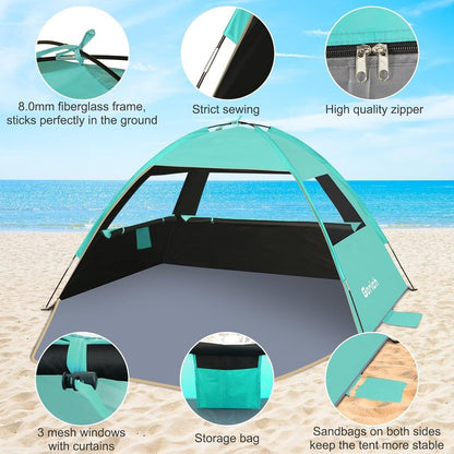 Beach Tent Sun Shelter for 3-10 People | UPF 50+ UV Protection, Lightweight & Easy Setup