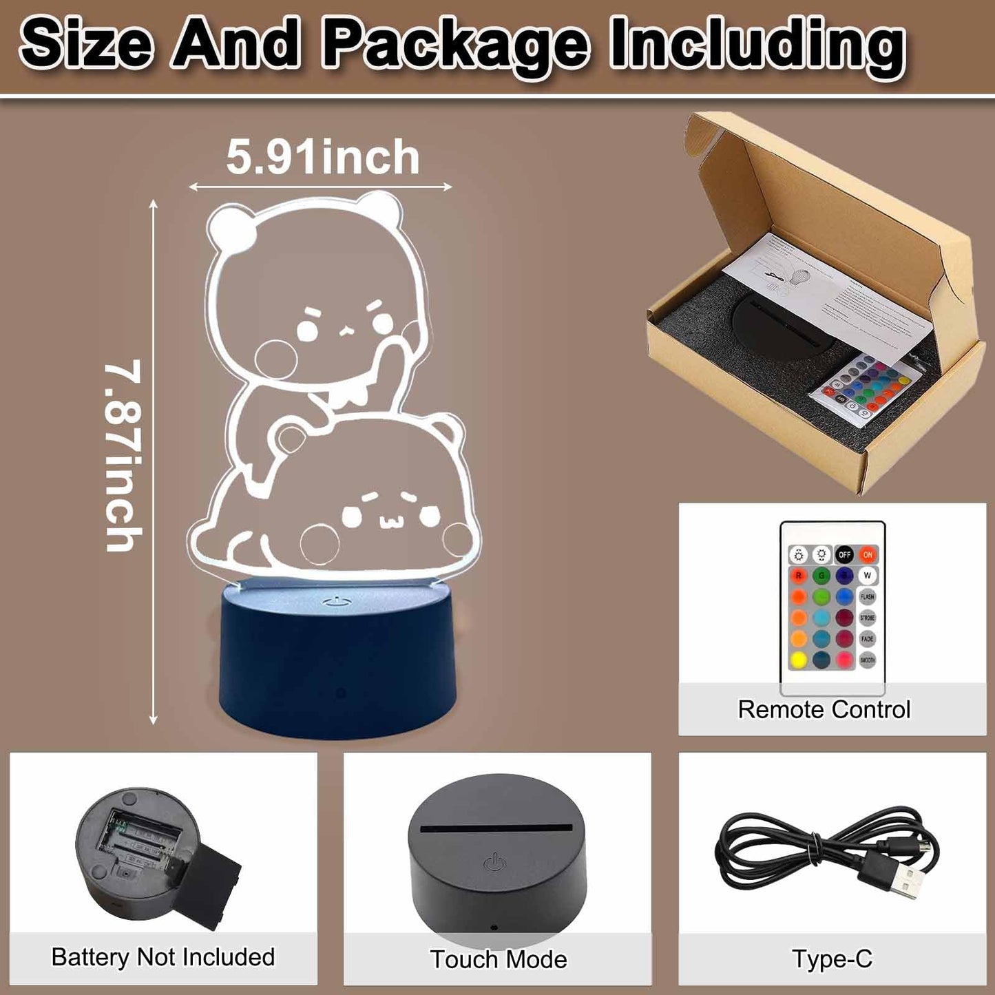 orakoliya 3D Night Light Bubuuu and Duduuu Gifts, Bear Shaped Table Lamp with Remote Control Gifts for Girls Birthday Christmas Valentine