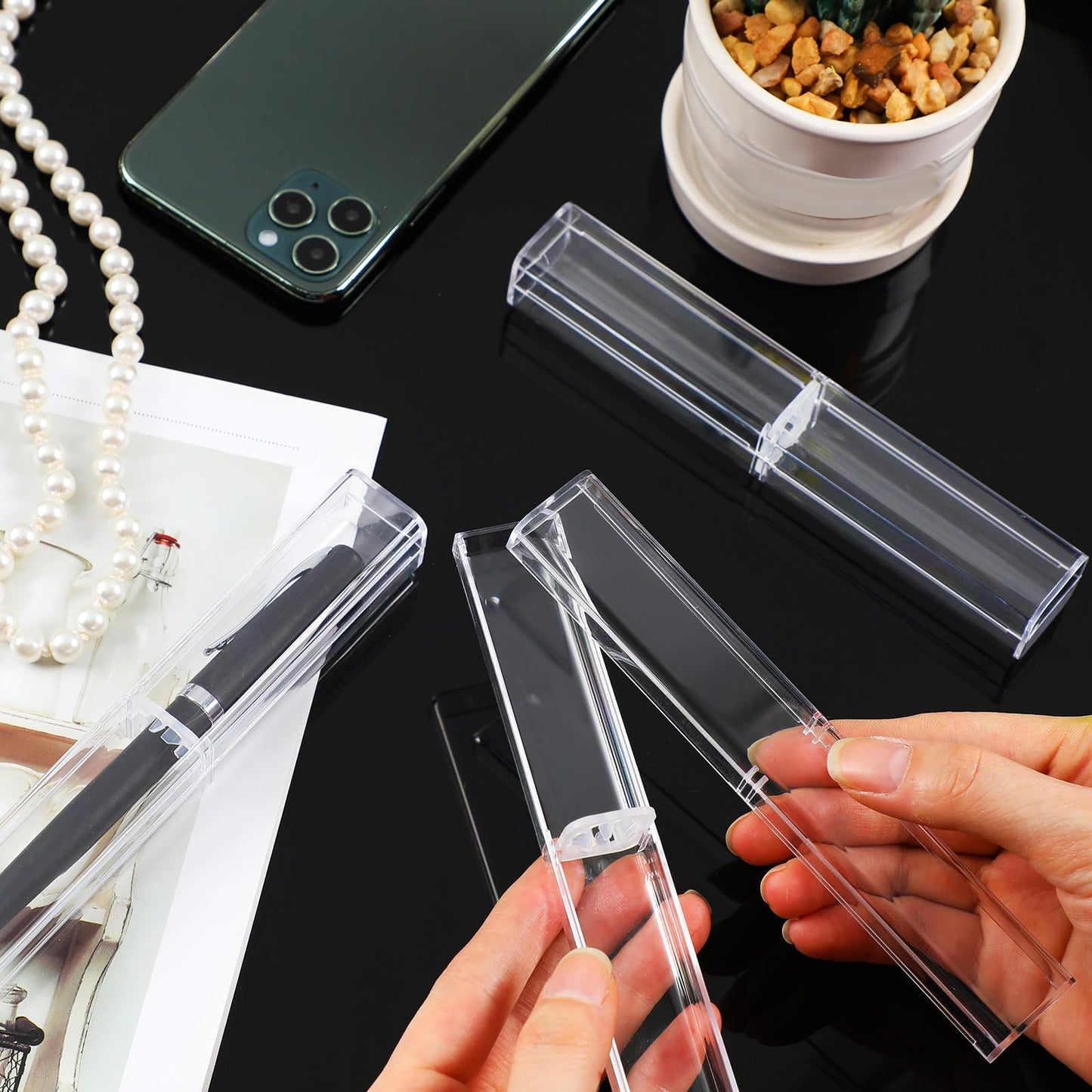 Spakon 40 Pieces Pen Gift Boxes, Acrylic Plastic Pen Cases Storage Plastic Pencil Box Case Transparent Pencil Container for Student School Office Supply