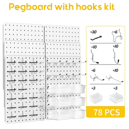PHX Grove Peg Board for Tools, 6 Pack Metal Pegboard Wall Organizer with Hooks,14.76"×10.82" White Pegboard Panels for Walls Home, Garage Tool Storage, Kitchen, Office Organization, Craft Room