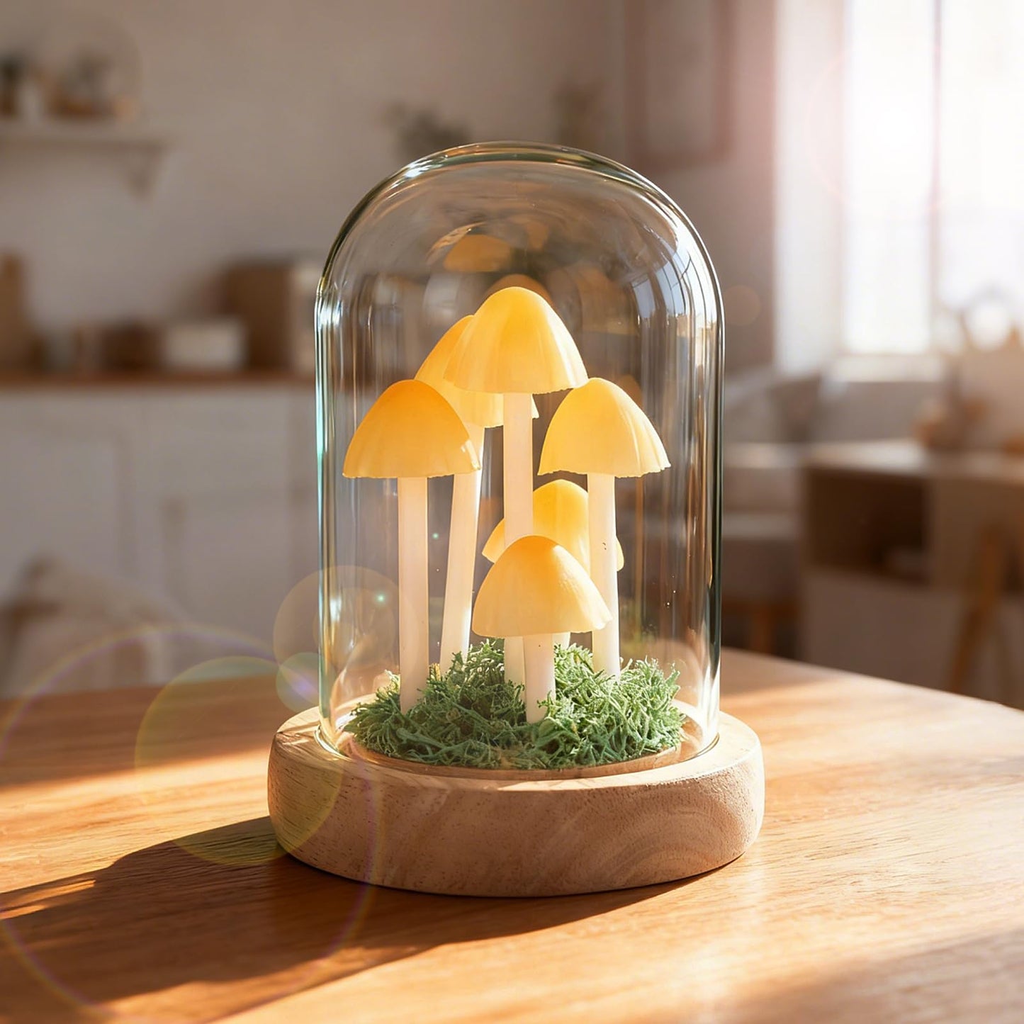 Kiinfendly Decorative Mushroom Lamp with Glass Dome, Warm LED Night Light for Bedroom & Living Room, Unique Mushroom Gifts for Women, Christmas & Birthday Decor