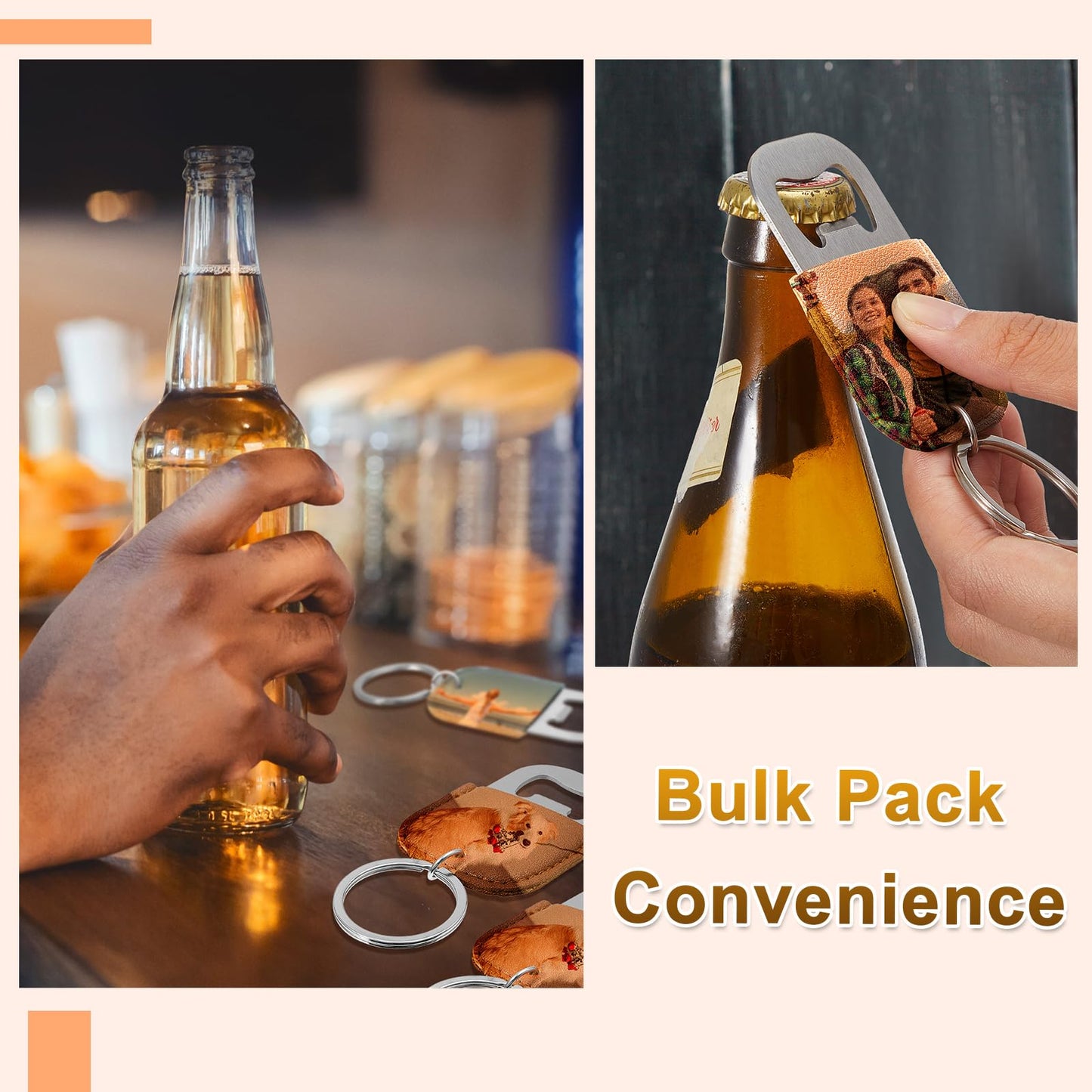 Maxcheck 24 Pcs Dye Leather Bottle Opener Keychain Sublimation Beer Steel Bottle Opener PU Leather Keychain for Gift (Brown)